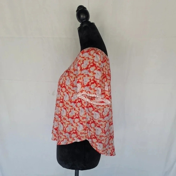 Forever 21 Teen's Junior Top Coral Crop Ruffled Off Shoulder Floral Orange Small - Picture 6 of 10